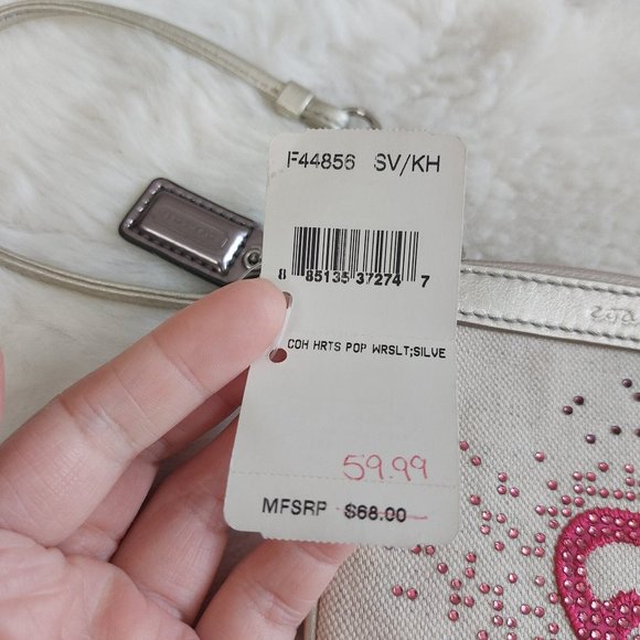 Coach Women's Puppy Love Cream Canvas Heart Mini Bag/Wristlet - Picture 3 of 7